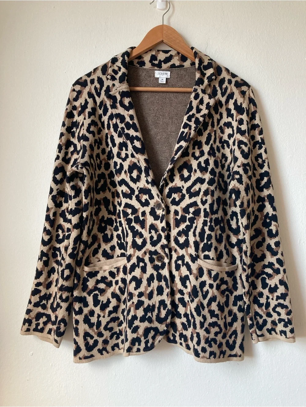 J CREW Leopard Sweater Blazer 100% Cotton 2-Button Size M